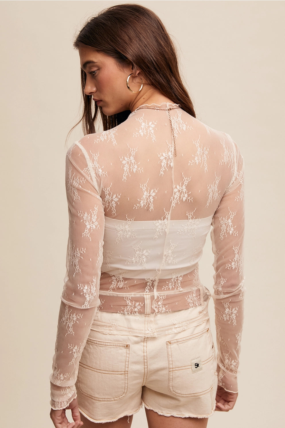 Lace Layering Mock Neck Top (Two Colors)