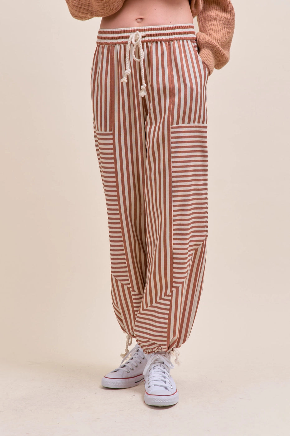 Pecan Stripe Barrel Pants