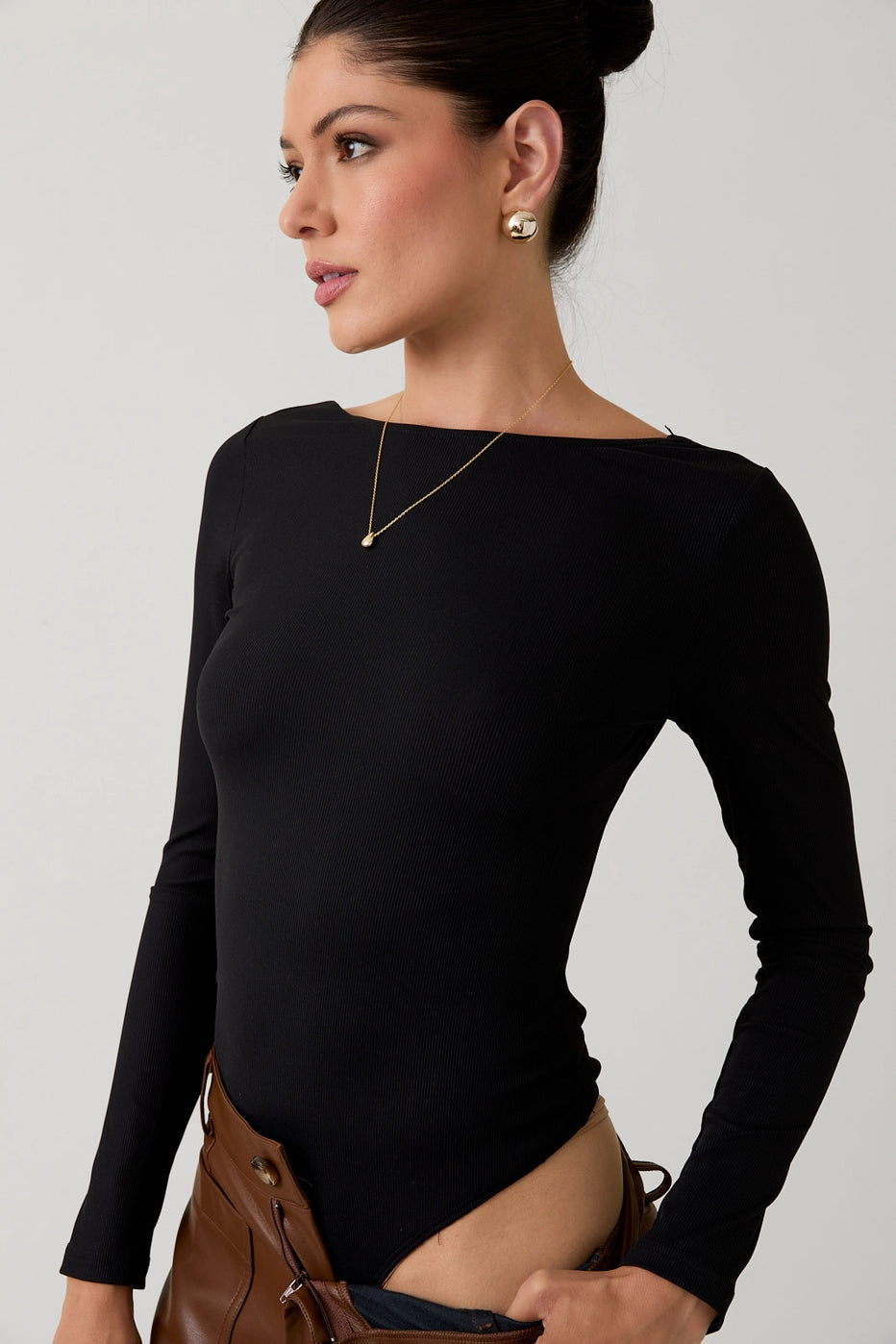 Boat Neck Bodysuit- Black