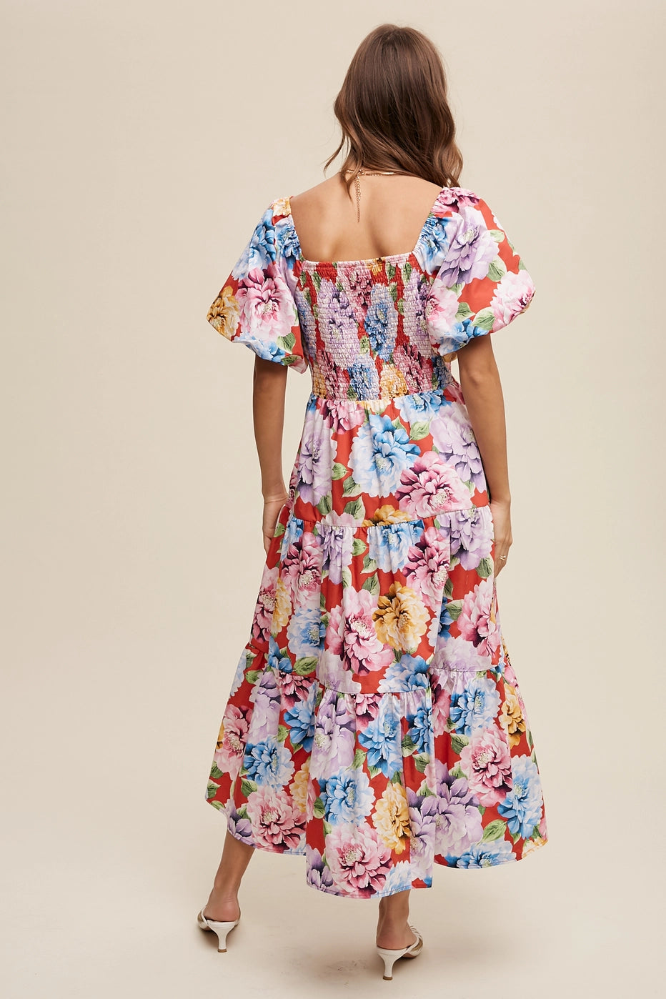 Floral Puff Sleeve Maxi- Orange