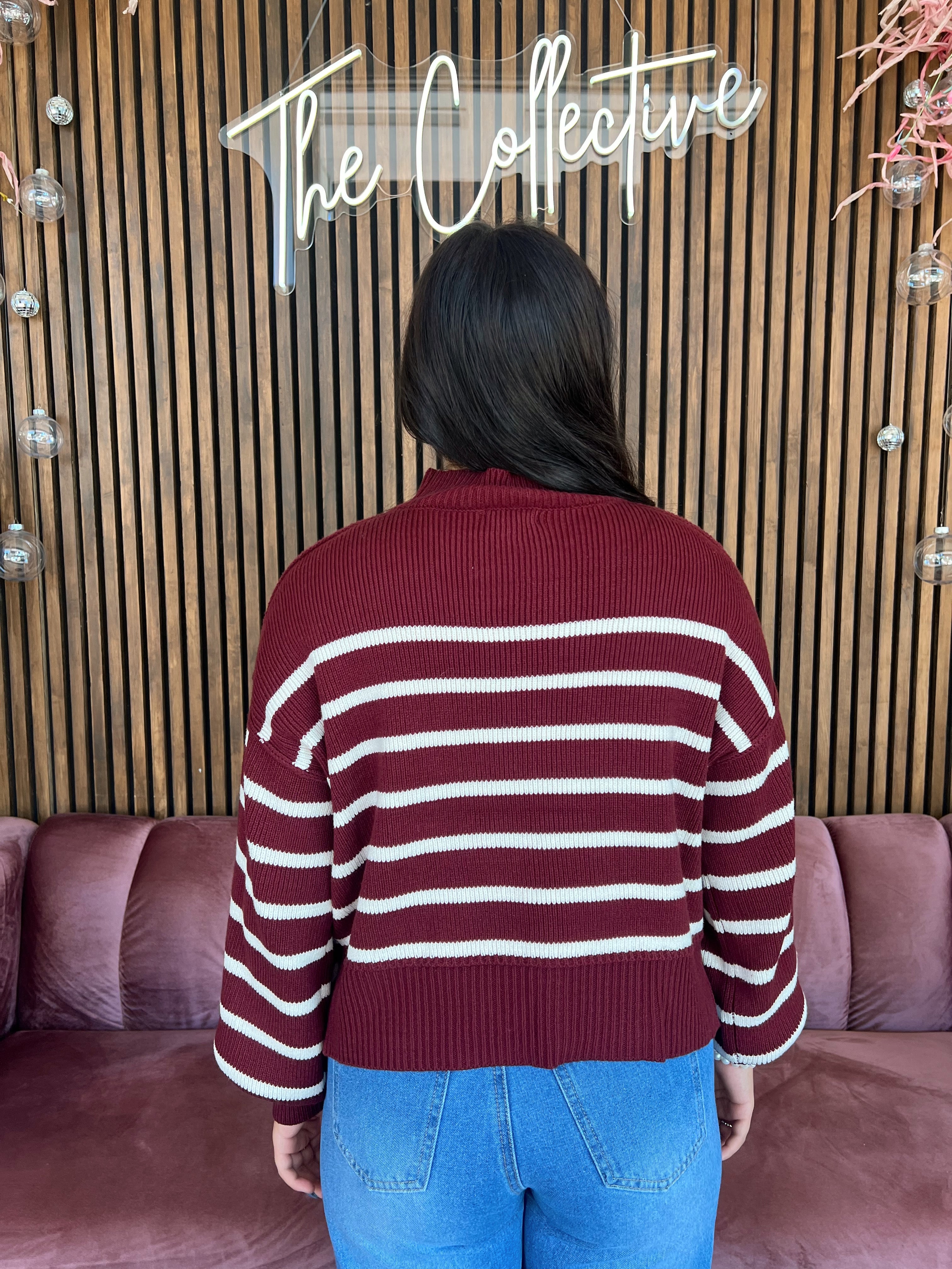 Striped Knit Sweater- Burgundy