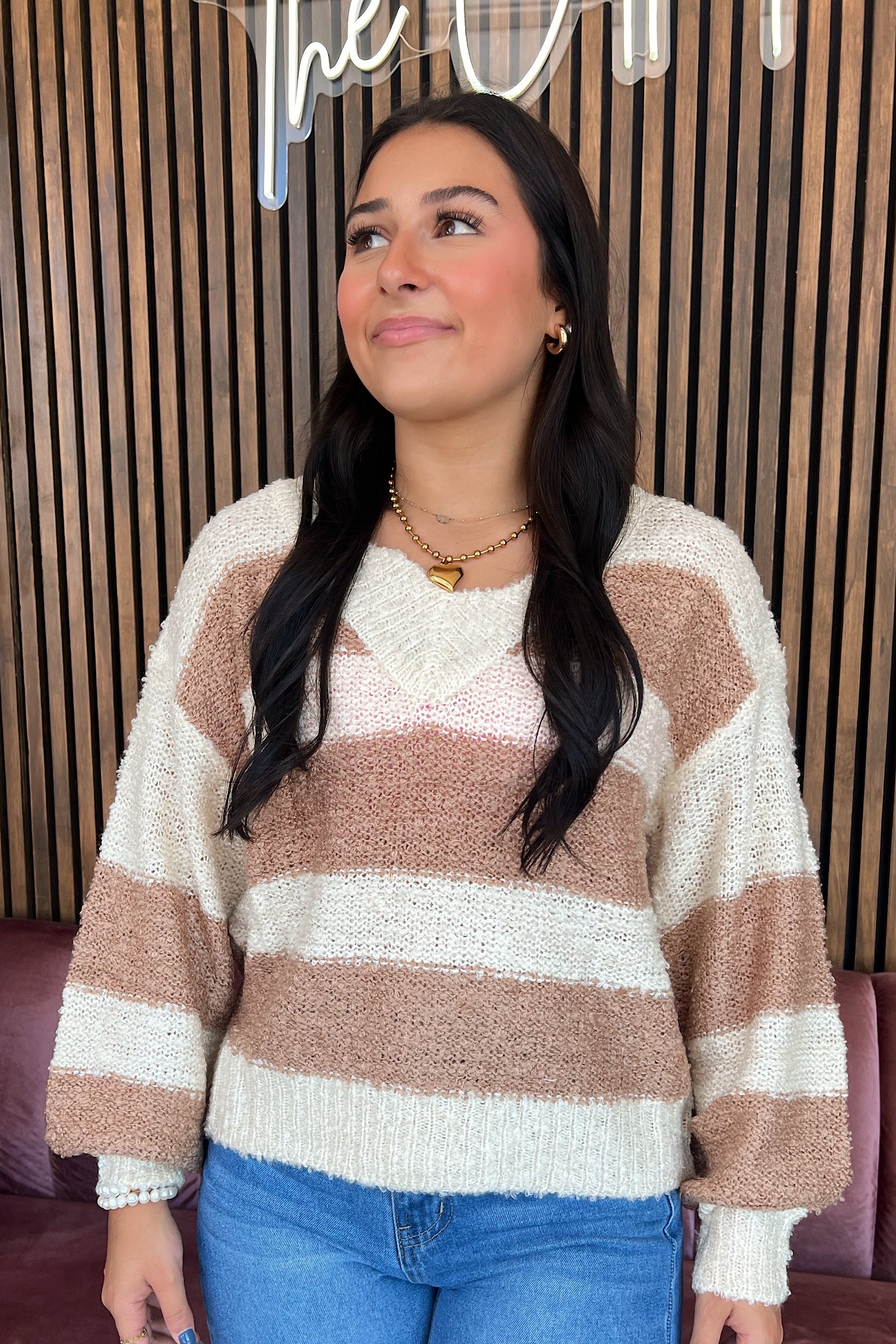 Taupe Cream Stripe Sweater