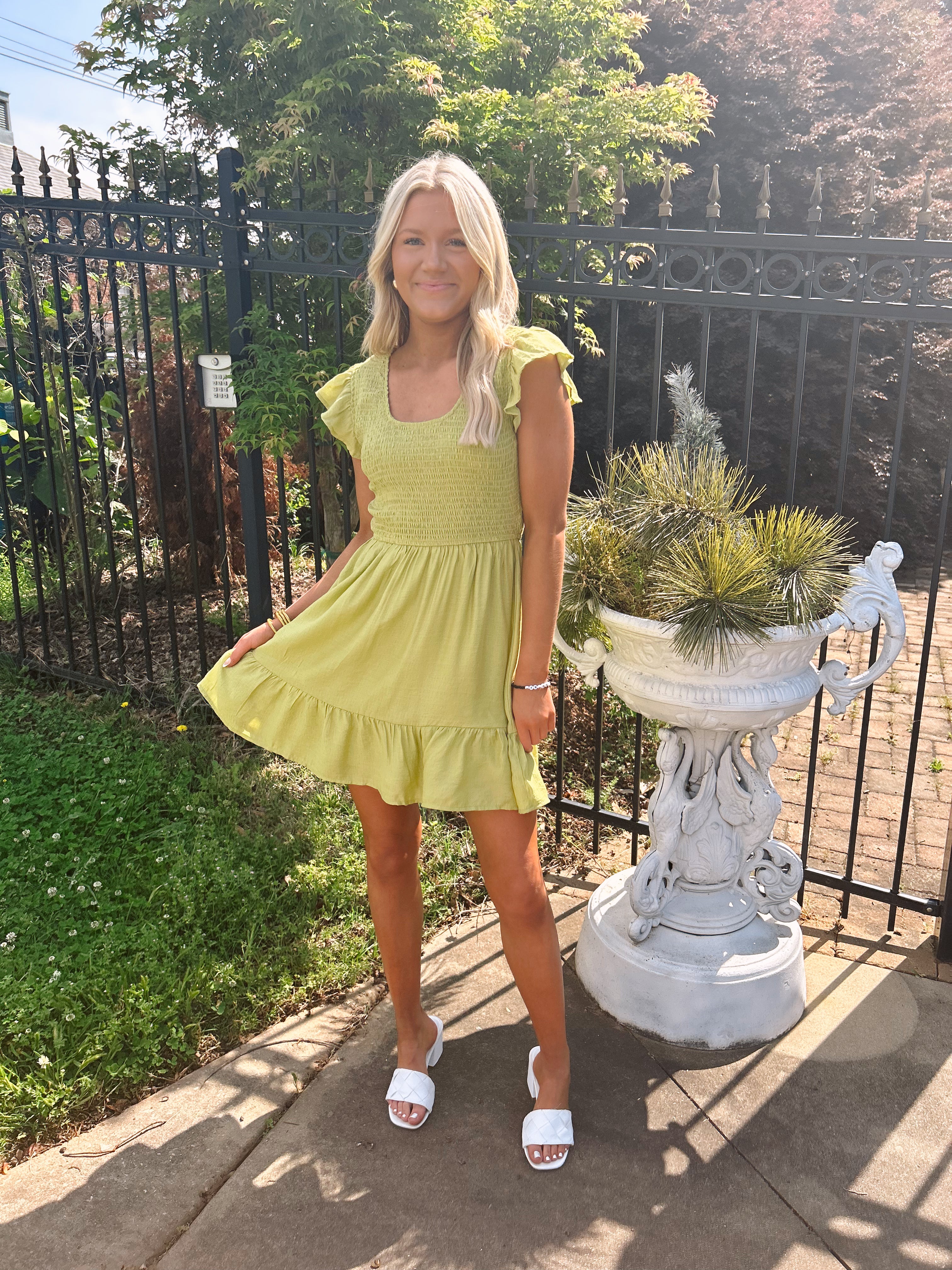 Smocked Mini Dress- Lime