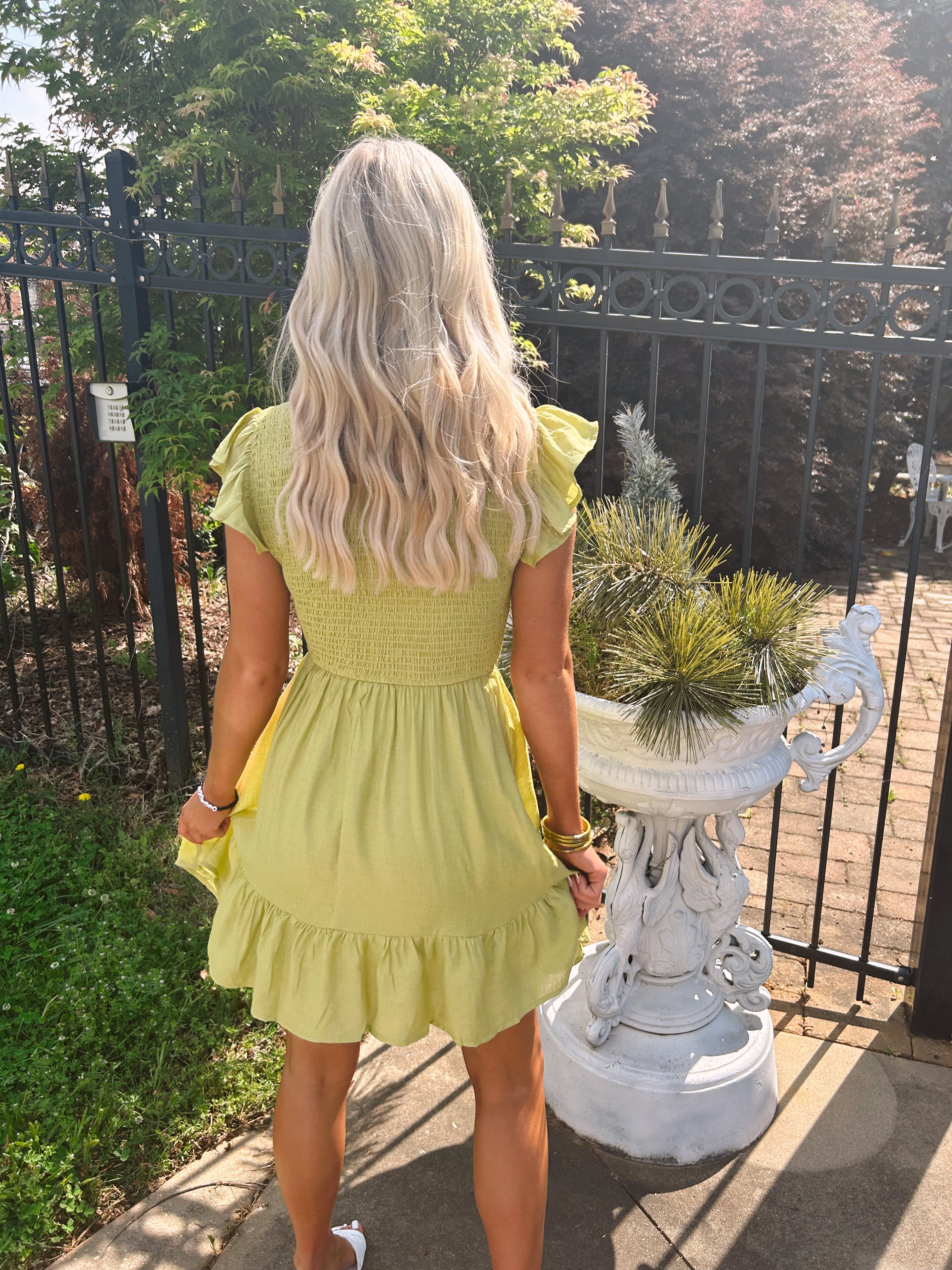 Smocked Mini Dress- Lime