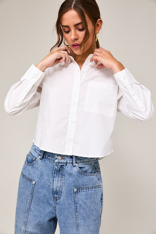 White Cropped Poplin Blouse