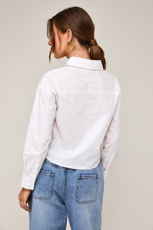 White Cropped Poplin Blouse