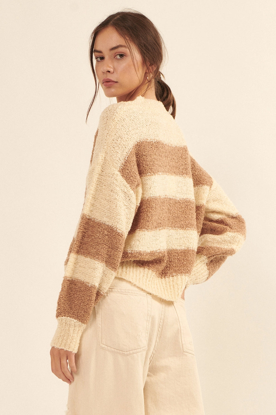 Taupe Cream Stripe Sweater