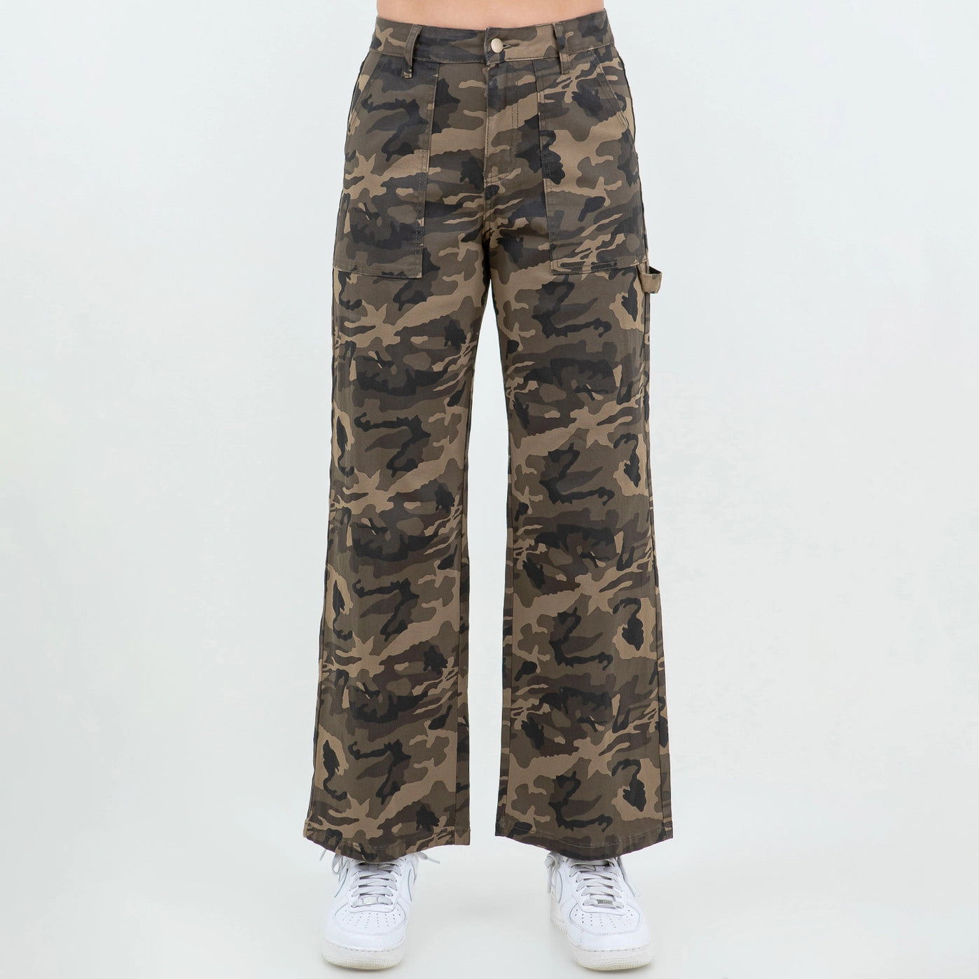 Olive Camo High Waist Straight Pants