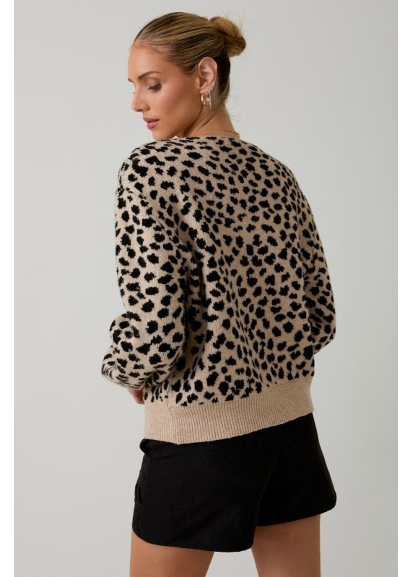 Black Animal Print Bow Front Cardigan