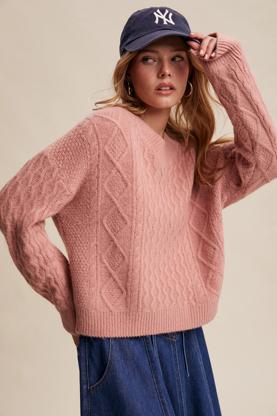 Blush Cable Knit Sweater