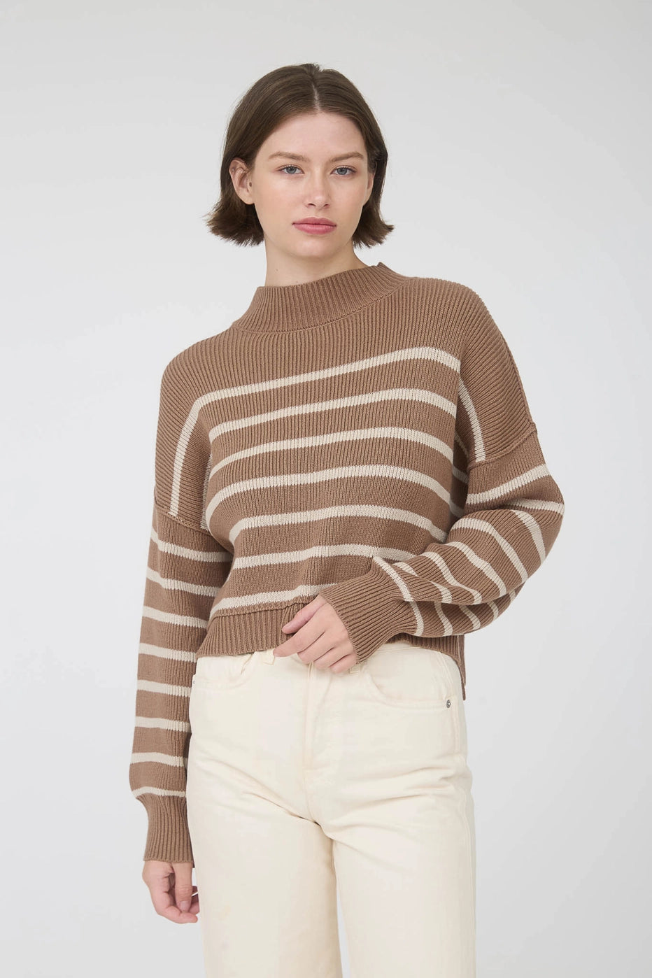 Striped Knit Sweater- Tan