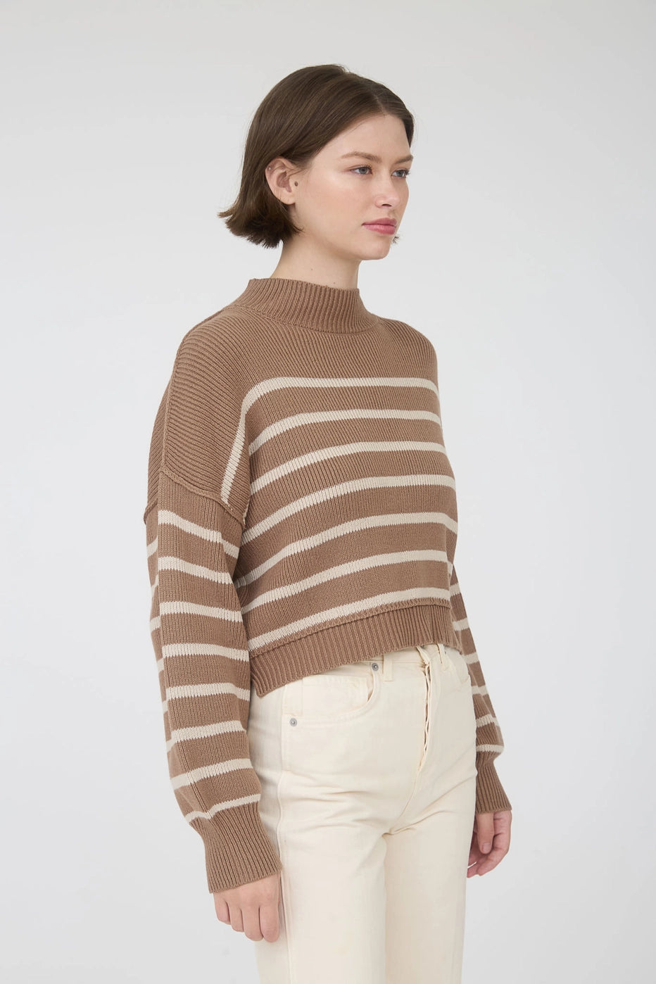 Striped Knit Sweater- Tan