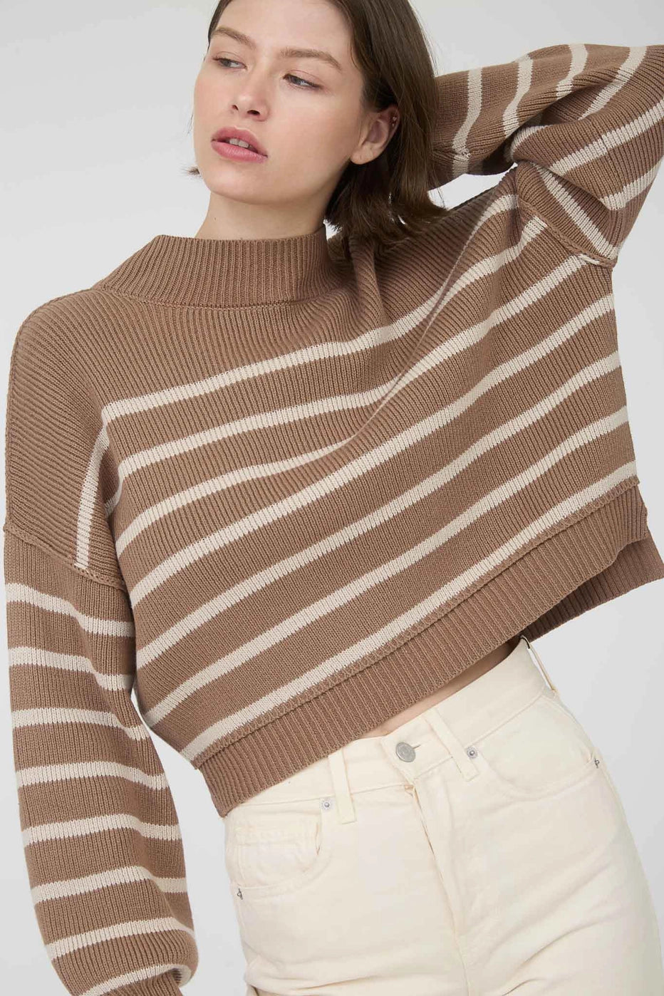 Striped Knit Sweater- Tan