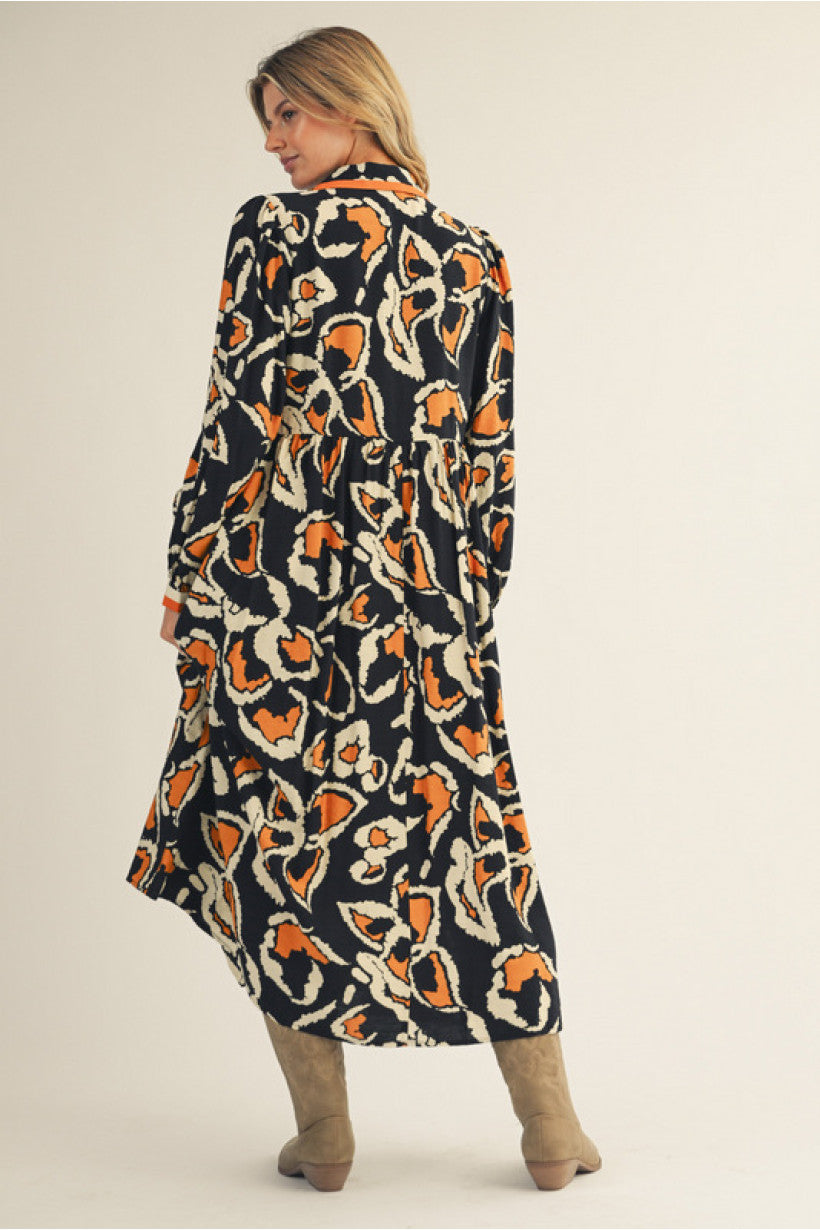Tan & Black Print Maxi Dress