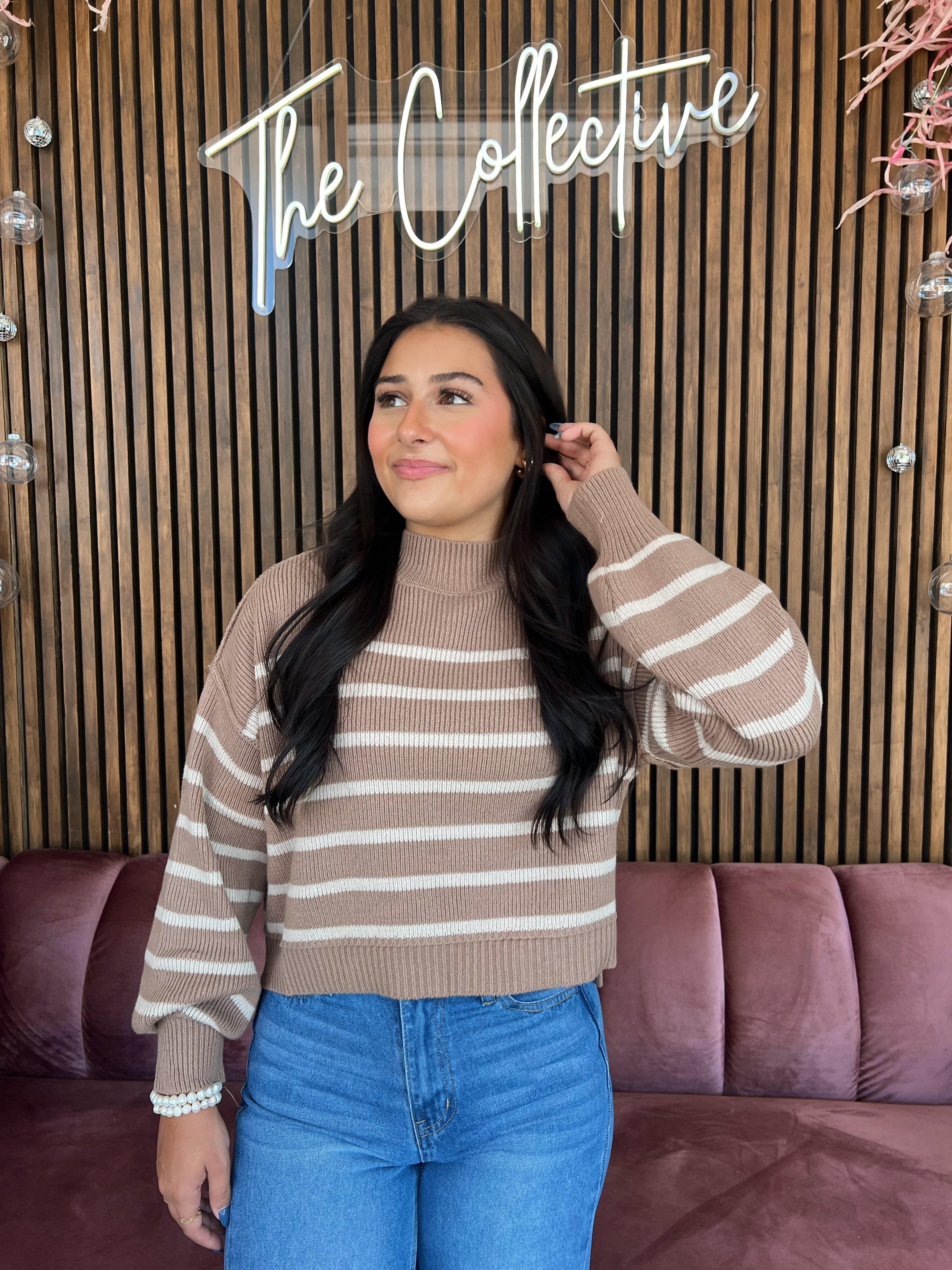 Striped Knit Sweater- Tan