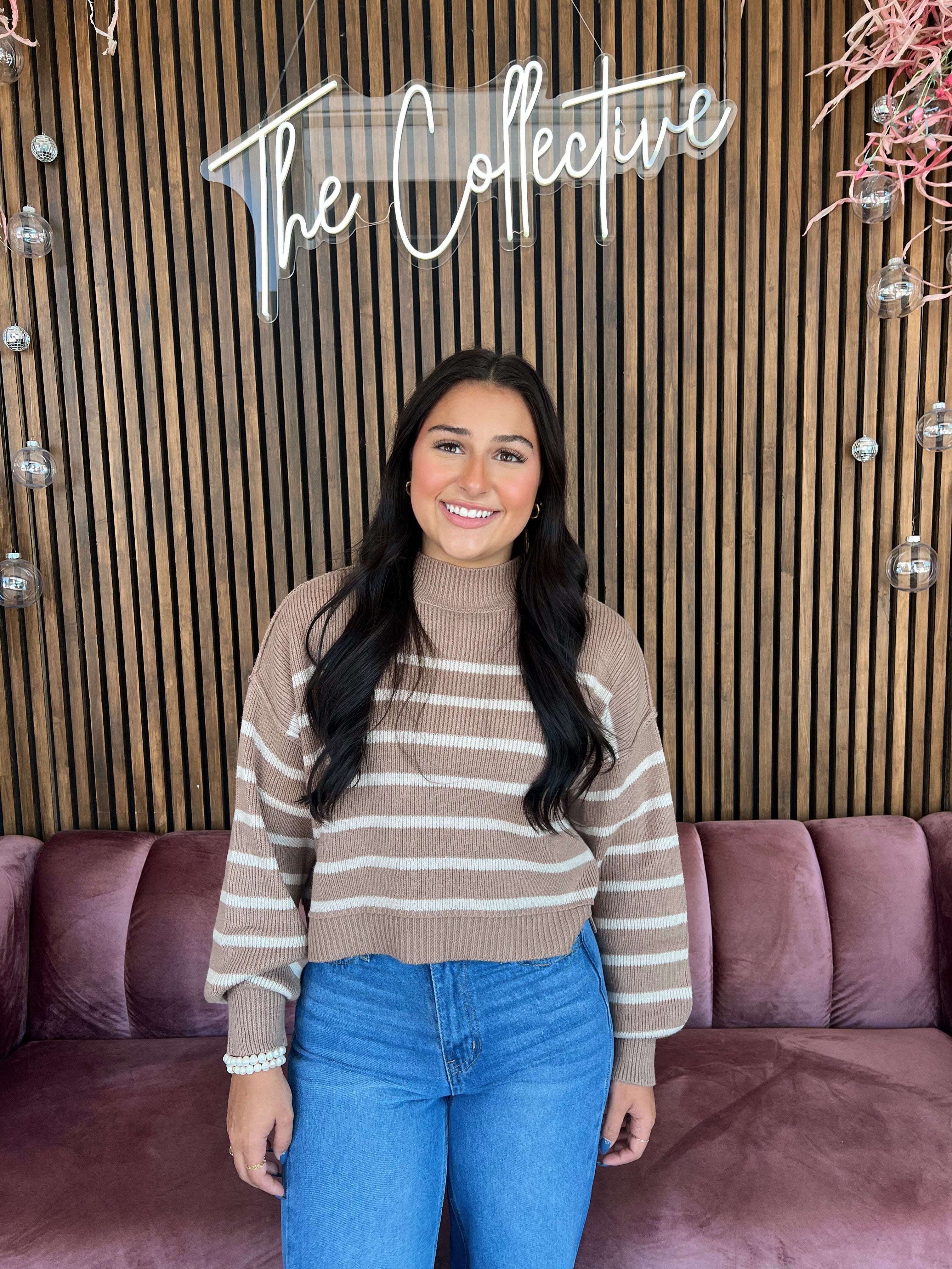 Striped Knit Sweater- Tan