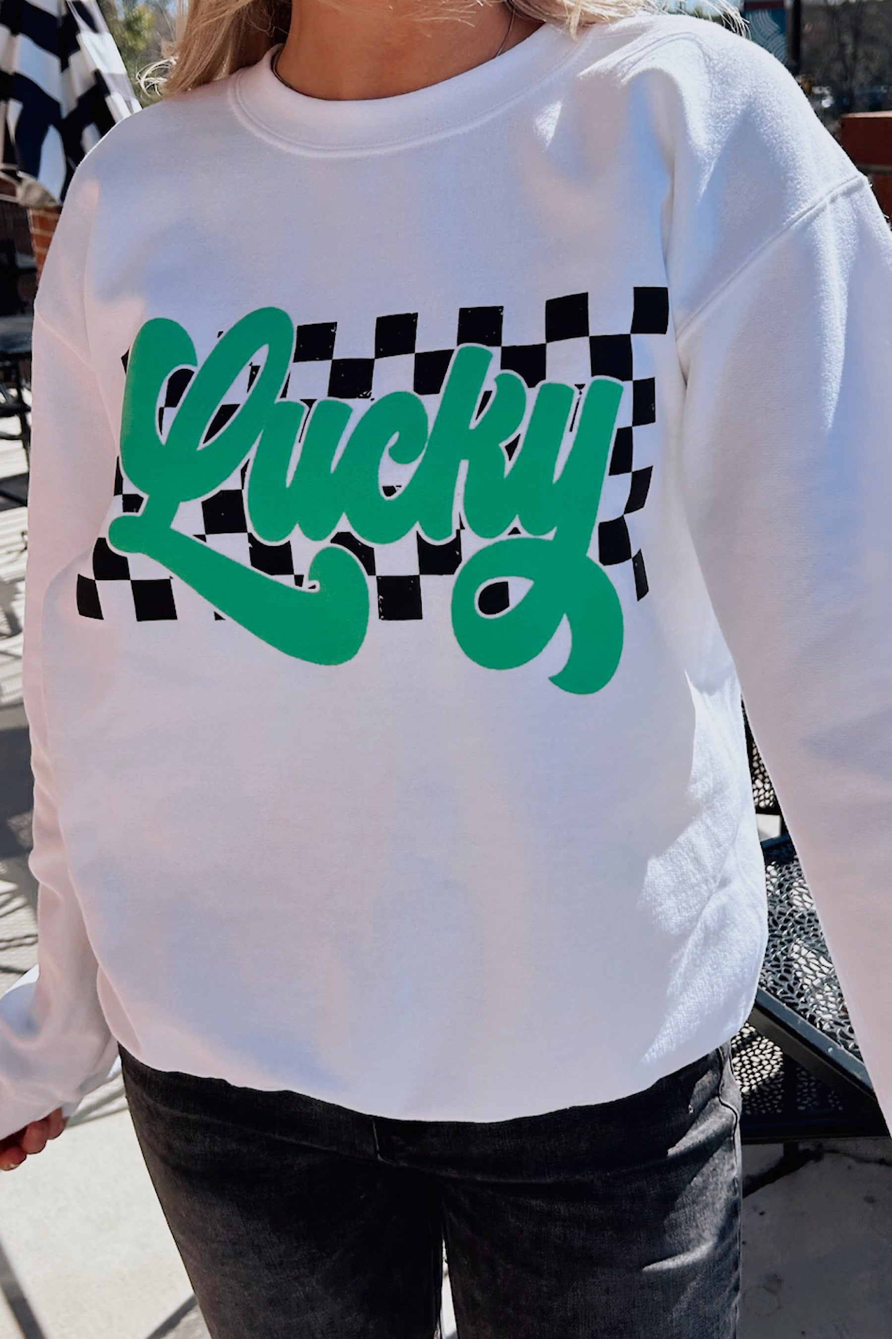 BJB Customs: Checkered Lucky Puff Print Sweatshirt