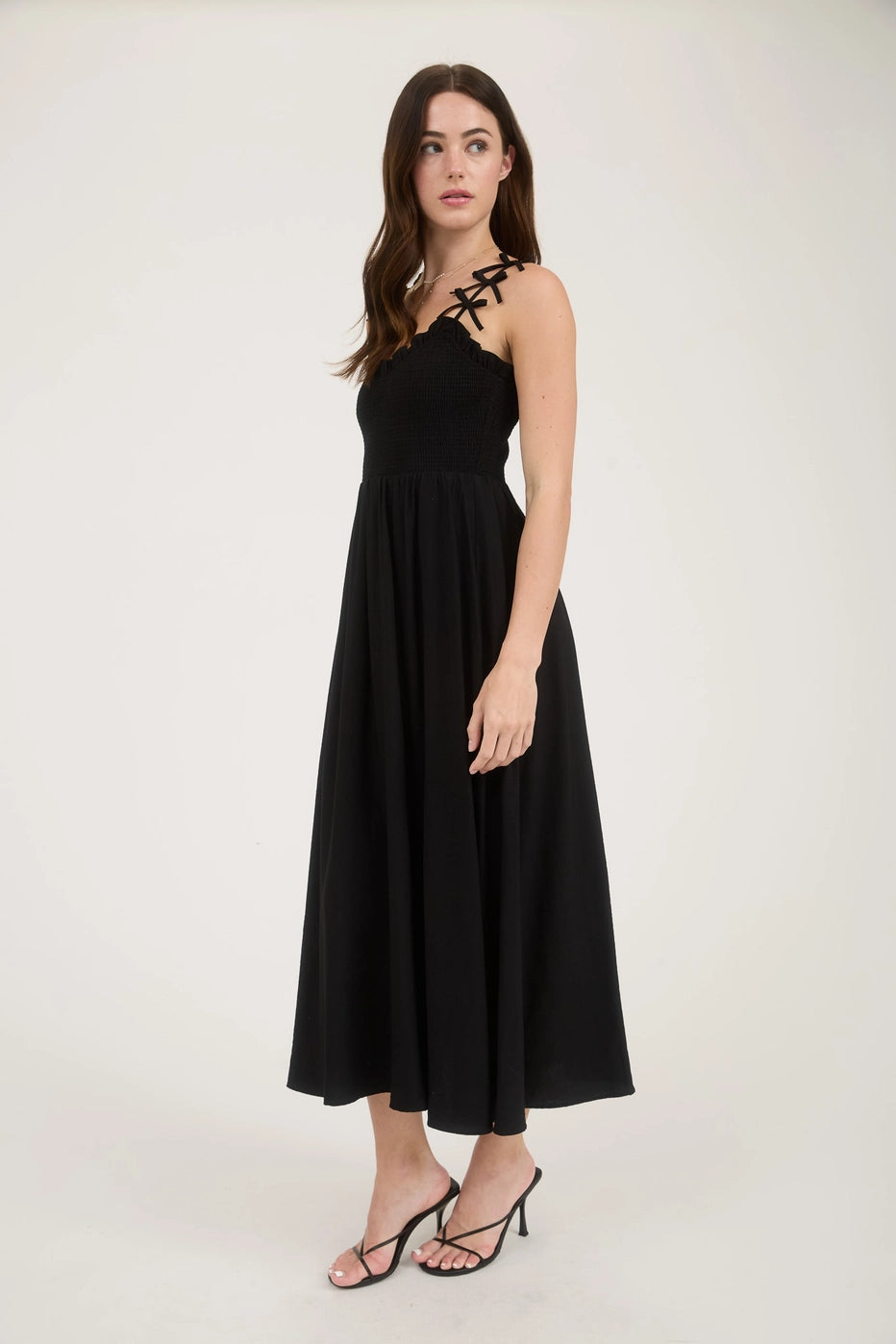 MOON RIVER: Sweetheart Bow Strap Maxi- Black