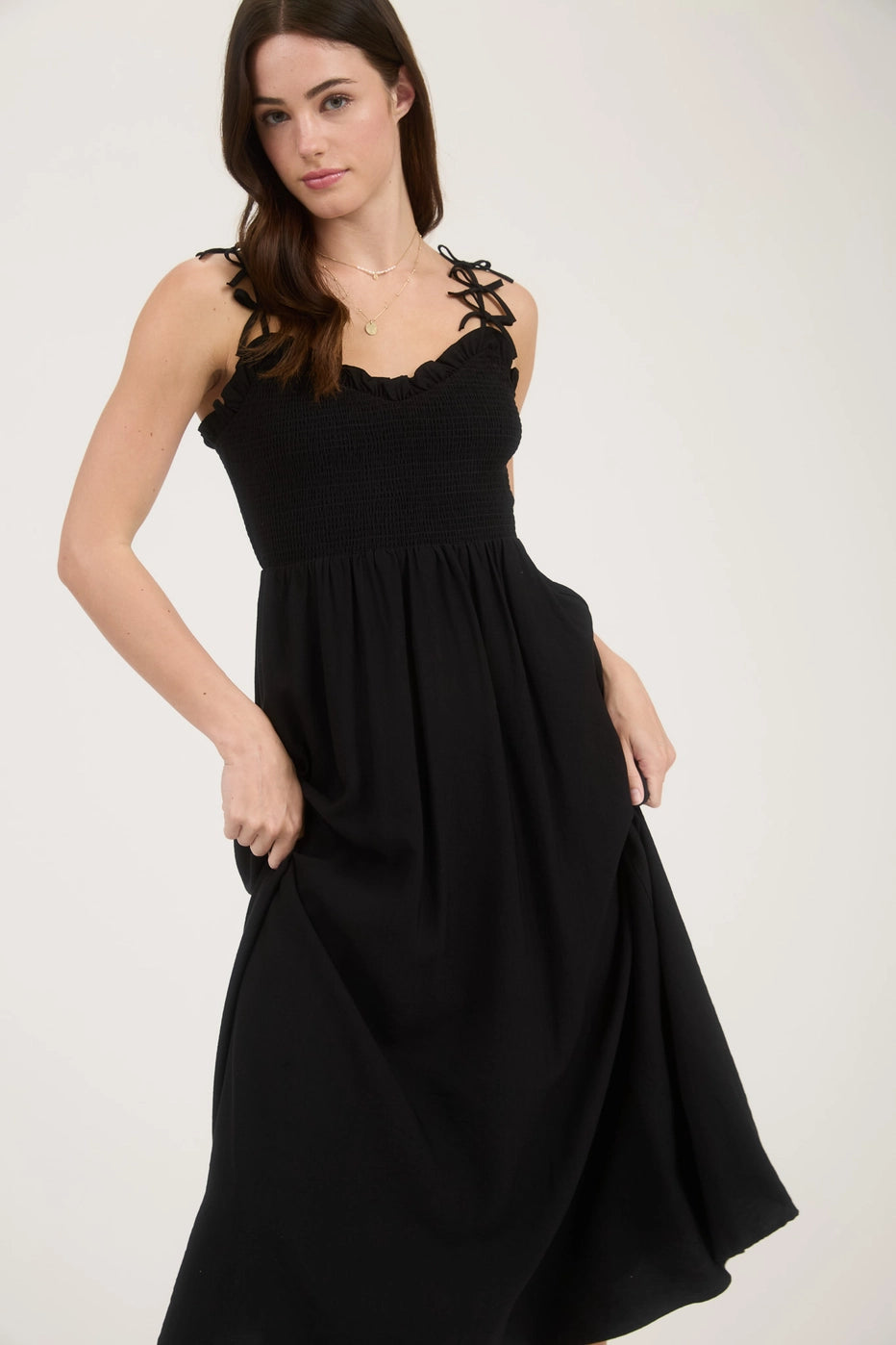 MOON RIVER: Sweetheart Bow Strap Maxi- Black