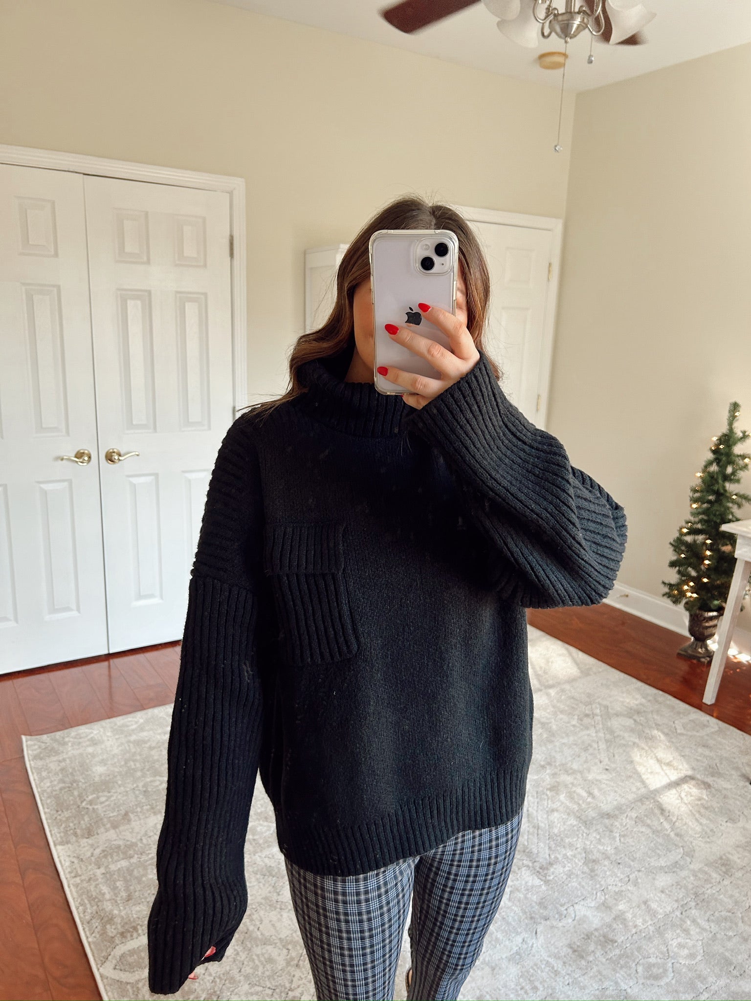 Pocket Turtleneck Sweater- Black