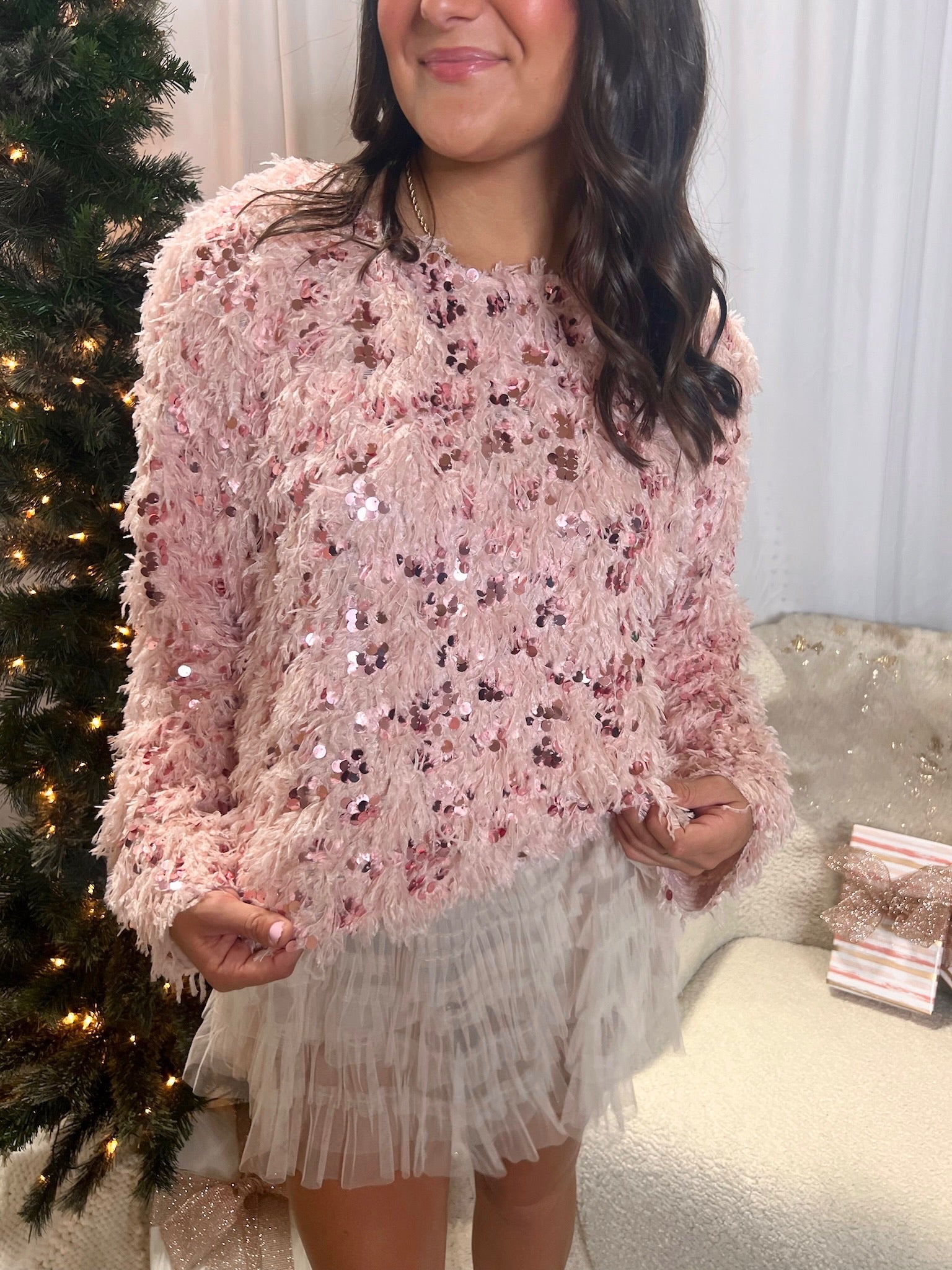 Feeling Festive Sequin Sweater- Pink