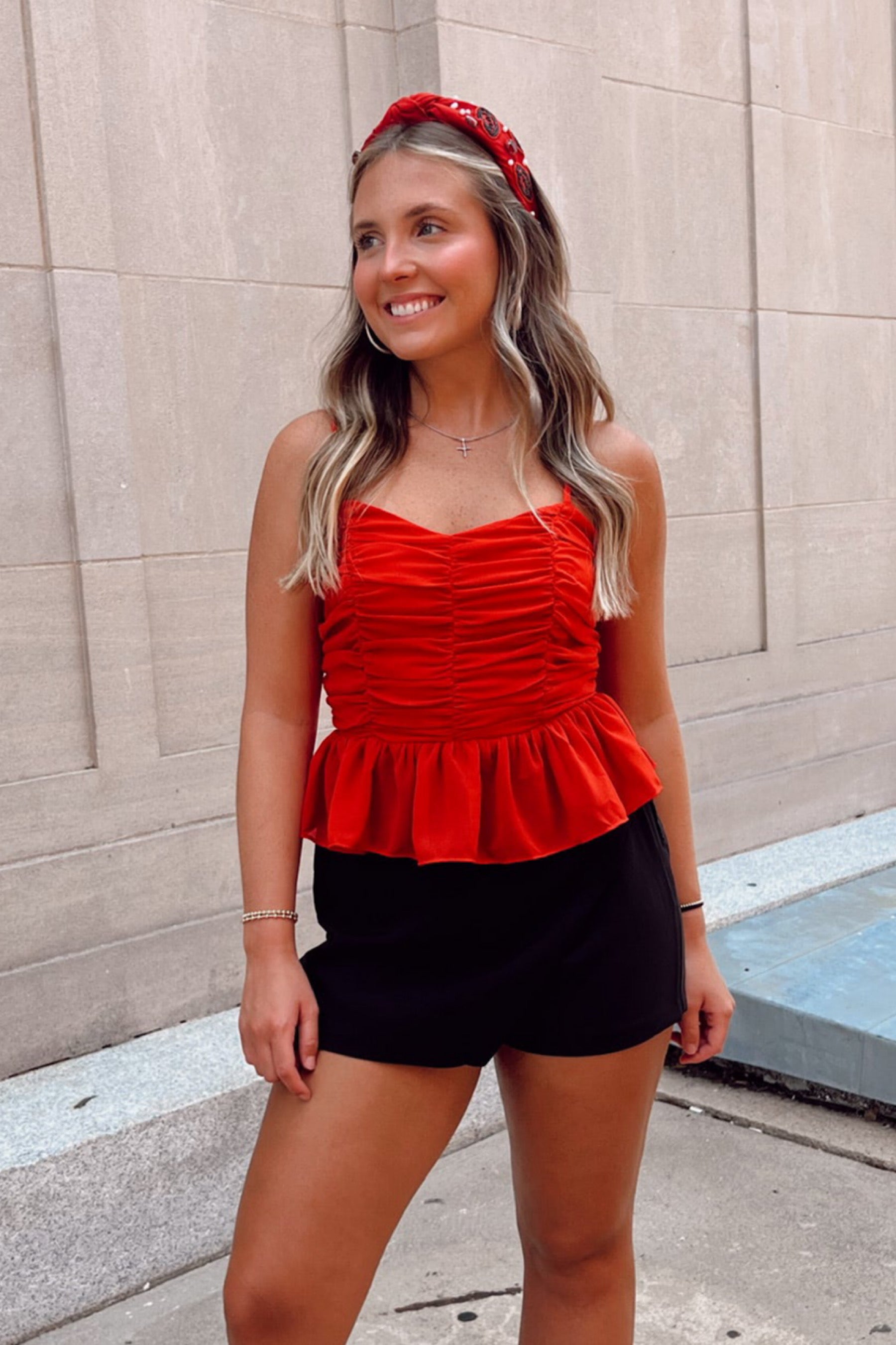 Ruched Peplum Top- Red