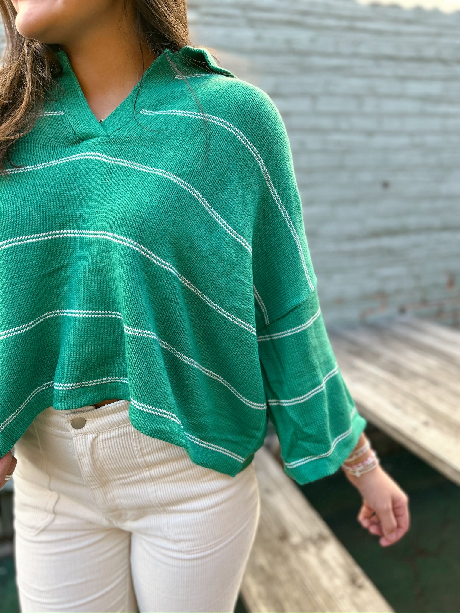 Striped Collared Top- Green