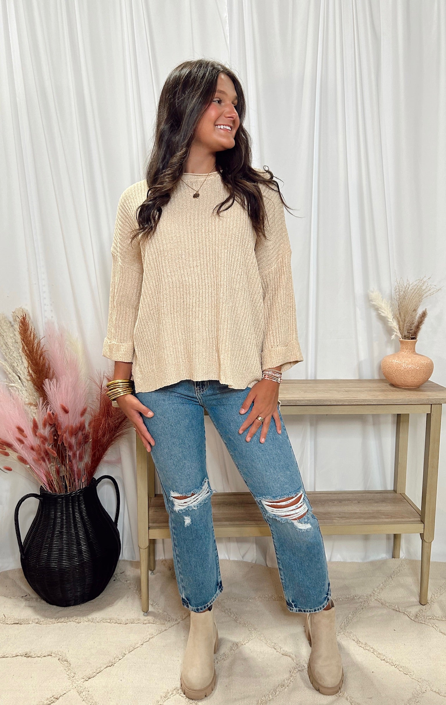 Ribbed Knit Sweater- Taupe