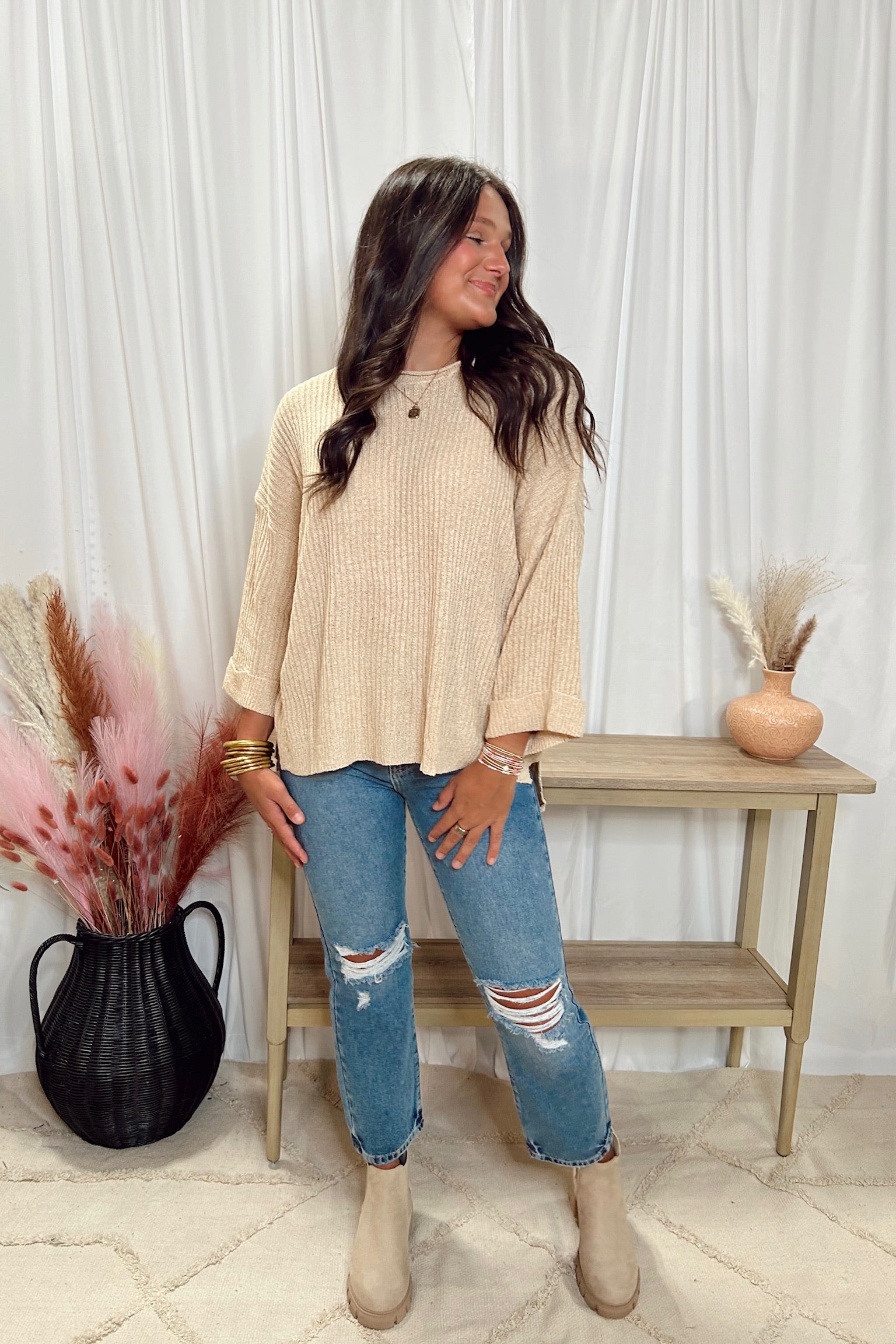 Ribbed Knit Sweater- Taupe