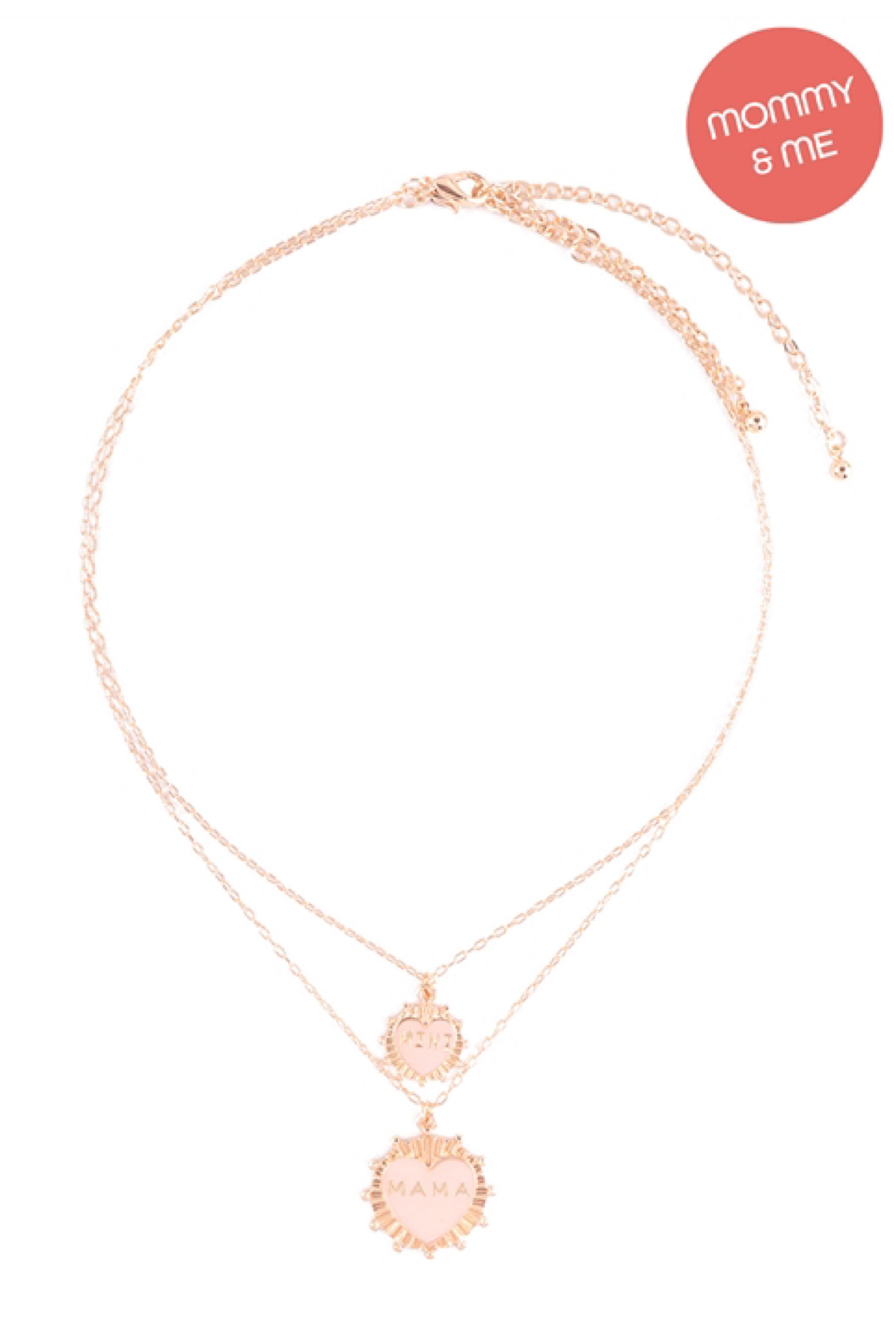Mama & Me Pink Heart Necklace Set